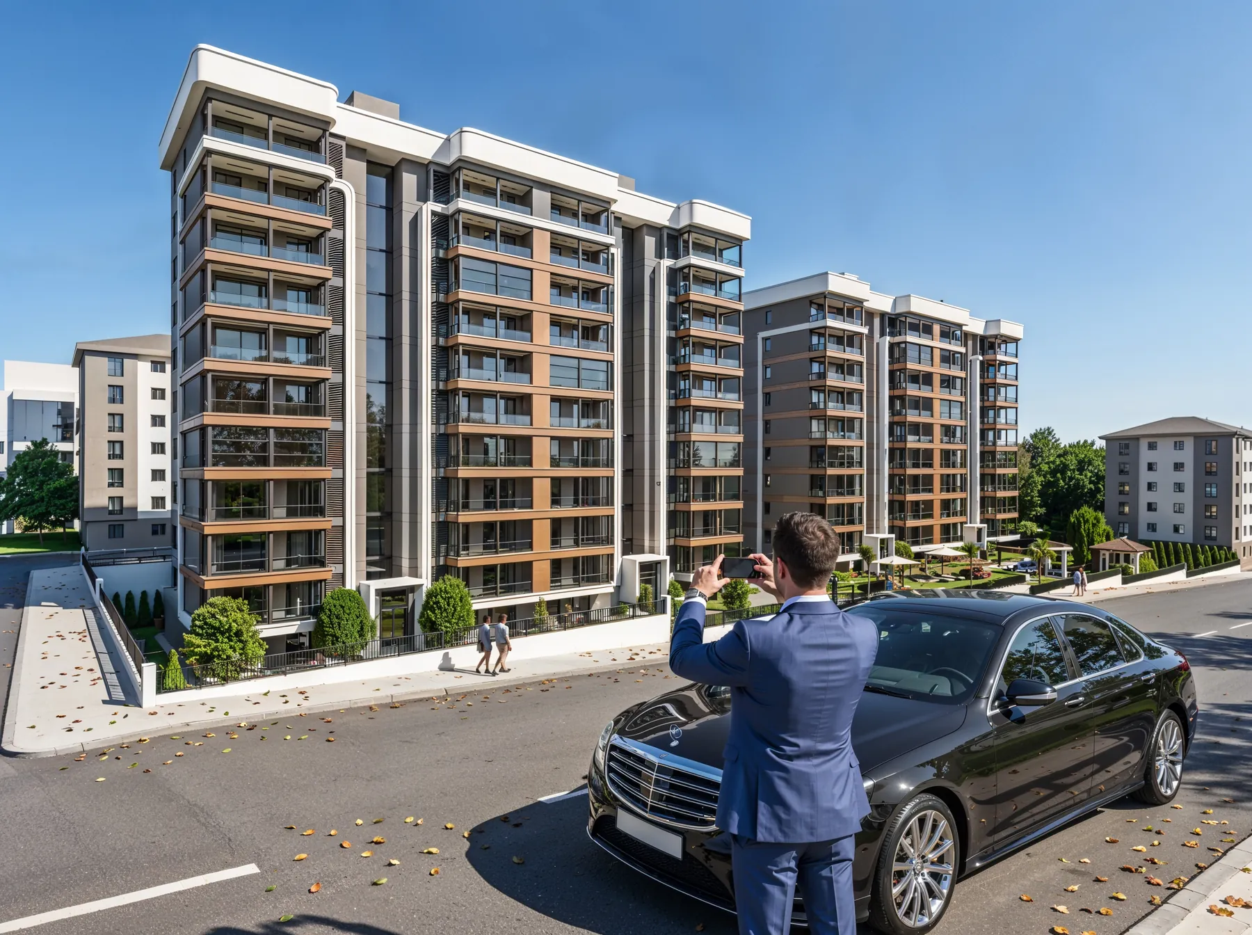 Uneks Aura blok cephesi sokaktan görünüm, giriş kapısı ve otopark yaklaşımı